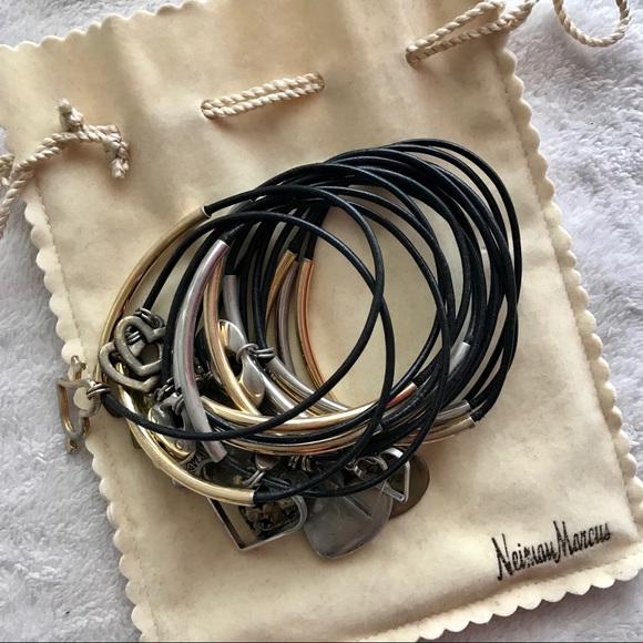 Neiman Marcus Jewelry - Neiman Marcus Black Leather Heart Charm Bracelets